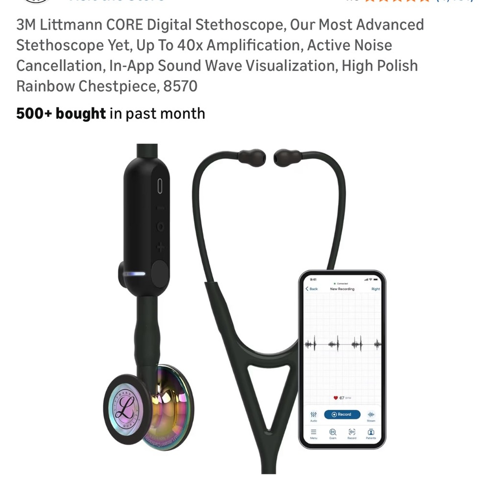 3M Littmann CORE Digital Stethoscope - Black and stethoscope case